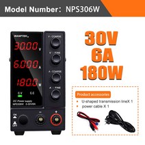 Wanptek DC 실험실 벤치 전원 공급 장치 조정 가능한 30V 10A 전압 안정기 스위칭, 02 NPS306W-4-Black