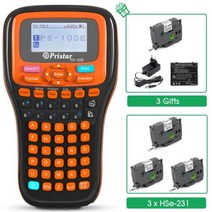 라벨프린터 페이지라벨기 산업용 라벨 프린터가 있는 3PK 117mm HSe231 테이프 PS100E Brother PT 메이커 용 휴대용 무선 타자기 호환, Printer-3 HSe-231, EU 플러그, Printer 3-HSe-231+EU 플러그