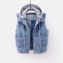 S-5XL 탈부착 후드 데님 베스트 청조끼