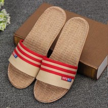 오키노피 린넨 왕골 슬리퍼 라탄 마 실내화 거실화 사무실화, 엣지_레드