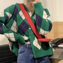 쏭포유 / 다이아몬드 체크 브이넥 니트가디건 2color