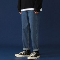 7부 청바지 와이드핏 남성편한면바지 팬츠 롤업스타일 데님 남자 남성편한슬랙스 밴딩슬랙스 남성슬랙스