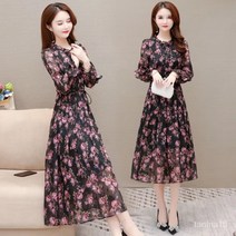 TANC 봄 여름 여성 긴팔 원피스 롱원피스 쉬폰 40대 치마