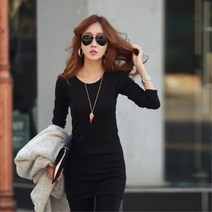 여자 면 스판 롱티 긴팔 미니 원피스 꾸안꾸 새내기코디 수학여행 30대