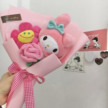 새벽의 다락방 산리오 친구들 시나모롤 마이멜로디 인형 꽃다발 여자친구 생일선물, 추가, 핑크(마이멜로디)