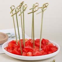 대나무 리본 과일꽂이 꼬지 꼬치 햄버거 샌드위치꽂이 도시락 생일파티1, 9cm