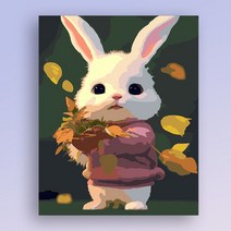 urkoteer DIY 명화 그리기 세트 40 x 50 cm 액자형 유화 붓 2세트 증정, 토끼-05