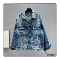 티피/Teepie 루즈한 데님 재킷 봄 가을 신작 찢어진 구멍 얇은 탑