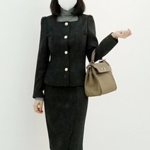 트위드 여성 정장 자켓 스퀘어넥 진주버튼 재킷 데일리 오피스룩 유니폼 77가능 블랙 핑크