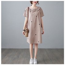 [이꾸띠] 슈아에이리 여성 여름 라운드넥 도트 2컬러 프릴카라 무릎길이 원피스