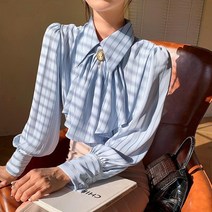 JUSTFEELING 까지 빅사이즈 여성 스트라이프 화려한 하객룩 오피스룩 블라우스 티 셔츠