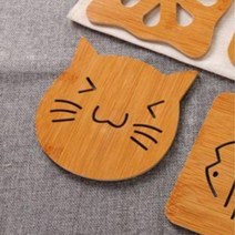 고양이 우드 코스터 1P/나무 냄비받침 컵받침