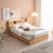 동서가구 이즈 우든 LED 원목 수납침대 + 본넬 매트 포함 슈퍼싱글 퀸