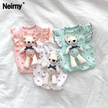Neirny 강아지 인형 프릴 티셔츠 애견 포메 시츄 말티즈 비숑 푸들 고양이옷, 핑크