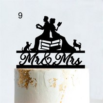 결혼기념일 현수막 토퍼 컴퓨터 프로그래머 웨딩 케이크 아크릴 비디오 Mr Mrs 신부 신랑 컨트롤러 북 웜 생일 파티 용품, [05] Glitter Gold, [09] Style 9