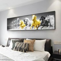 성공 팔마도 말 풍수 그림 재물운 행운 사무실 거실 침실 장식 보석십자수 재료 만들기 세트, 220x90cm