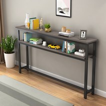 2단 폭좁은 틈새 테이블 슬림 좁고긴 선반, 왁스 화이트 오크 + 블랙 프레임, 60x15x100cm