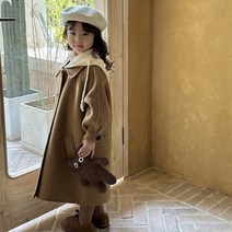 이런샀네 키즈 후드 싱글 모직 코트