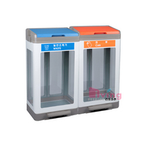 리빙플랜 대형 투명사각분리수거쓰레기통 페달형 테러방지 100L, 초록색-재활용