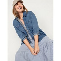 올드 네이비 빅사이즈 오버핏 보이프렌드핏 릴렉스핏 유틸리티 포켓 데님 셔츠 청남방 여성 여자 127334