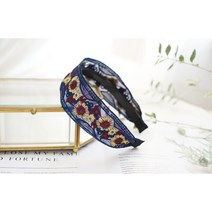 정교한 민족풍 꽃 자수 넓은 머리띠 복고풍 스팽글 자수띠 이빨 천공예 머리띠