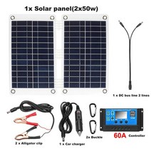 태양 전지판 아파트 태양열 100w 캠핑 접이식 열 충전기 18v solar panel, set-60a 컨트롤러, 1개