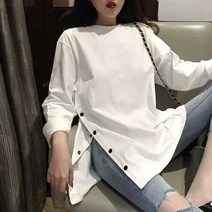 상쾌한 외출 편한 외출복 휴양지룩 패션 오버핏 티셔츠 긴팔티 3월~8월 여성의류