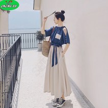 SHENGBO여성용 투톤리아 반팔 롱 원피스+NO.004LH908