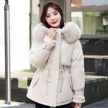 DFMEI 패딩녀 겨울 롱기장 기모 빅카라 패딩여성솜저고리를 두껍게 하여 따뜻하게 하다.