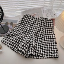 니트반바지 빈티지 지퍼 하운드투스 반바지 여성 가을 ​​겨울 하이 웨이스트 와이드 레그 반바지 여성 반바지