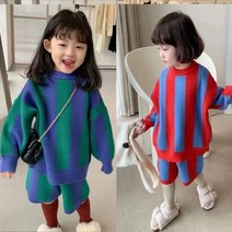 바로배송 키즈반바지상하복 라인니트상하셋 남아여아공용 남매룩 데일리 등원 겨울코디템 나들이