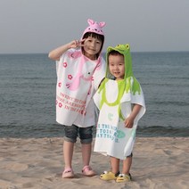동물 후드 판초 타올 여름 비치타올 가운 수건, 블루