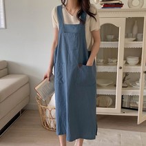 고퀄 루즈핏 도로시 바이오린넨 뷔스티에 롱 멜빵원피스