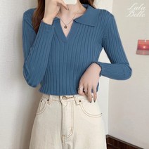 라라벨 여성 카라넥 트임 골지 베이직 심플 데일리 니트