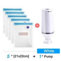 재사용 가능한 진공 식품 보관 지퍼 가방 세트 전기 핸드 헬드 실러 펌프 Sous Vide USB 충전식 BPA 무료, 5pcs Bags-Pump set
