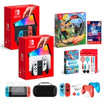 닌텐도 스위치 OLED 홈트레이닝 풀 패키지 세트 (스포츠 링피트 댄스2023 다운코드 선택), OLED-화이트+해피10개 악세사리, 선택안함, 선택안함