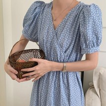 브이넥 꽃 무늬 랩 원피스 여자 시원해보이는 NlG 패턴 드레스 플라 워 여름 블랙 코디 하늘하늘한 롱
