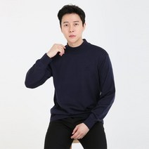 [파파브로] 남성 간절기 무지 베이직 반폴라 니트 티셔츠 DO-KN-HN-네이비