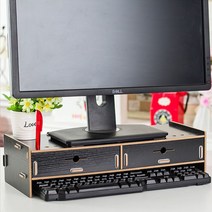 DIY 목아픔방지 모니터받침대 원목받침대 와이드선반 듀얼 무선충전 대모듈 미니 높이조절 유리, 쿠팡 모니터받침대 블랙