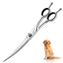 TOMBRO 17.8cm(7인치) 곡선형 강아지 그루밍 가위 반려동물용 전문 곡선형 가위 6CR 스테인리스 스틸 반려동물 그루밍 가위 안전한 원형 팁 오프셋 손잡이가 있는 반려, Twin-tail