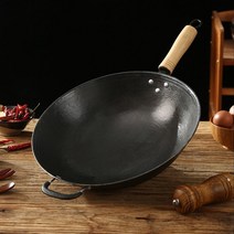 인덕션용 무쇠 후라이팬 가스렌지 공용 무쇠 짬뽕 치킨 찜 팬 웍 전통 중화 냄비, 34CM 평평한 바닥