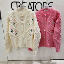 끄레아또레 귀여운 꽃송이 라운드 박시한 니트 가디건