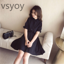 vsyoy 드레스 여성 학생 한국 스타일 2021 새로운 여름 블랙 슬림 핏 느슨한 작은 유행 인터넷 연예인 셔츠 스커트