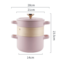 세라믹찜기 세이로무시 찜통 히노끼 냄비겸용 대나무 원형찜기, 핑크 1.3L+2.5L (2-5인)
