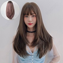 Routop 여성 가발 긴발 잔머리 디자인 머리둘레 조절 가능 무광 머릿결, 핑크