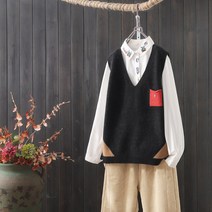 Makone 남자니트조끼 v넥니트 여자조끼 가을겨울타입 뉴타입 루즈핏 코디하기쉬운 민소매 니트 조끼 털옷 아우터