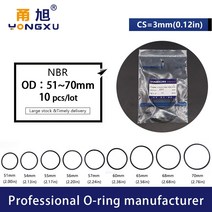 고무오링 패킹 실리콘 오링 고무링 10 개/몫 블랙 NBR 씰링 O-링 CS3mm 두께 OD51/54/55/56/57/58/60/65/68, 05 OD57xID51xCS3mm_01 3mm