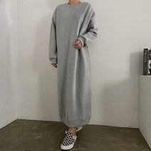 [비비애르고] 기모 뒷트임 쭈리 맨투맨 무지 맥시 롱 원피스 여성 가을 겨울롱원피스 77까지