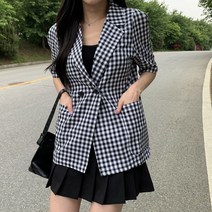 [시크블랙]데빌런 체크 린넨자켓