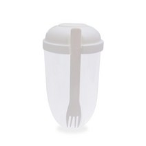 예쁜 피크닉 소풍 도시락통휴대용 아침 식사 컵 시리얼 너트 요구르트 샐러드 컵 용기 세트 포크 소스 컵, 한개옵션1, 03 White